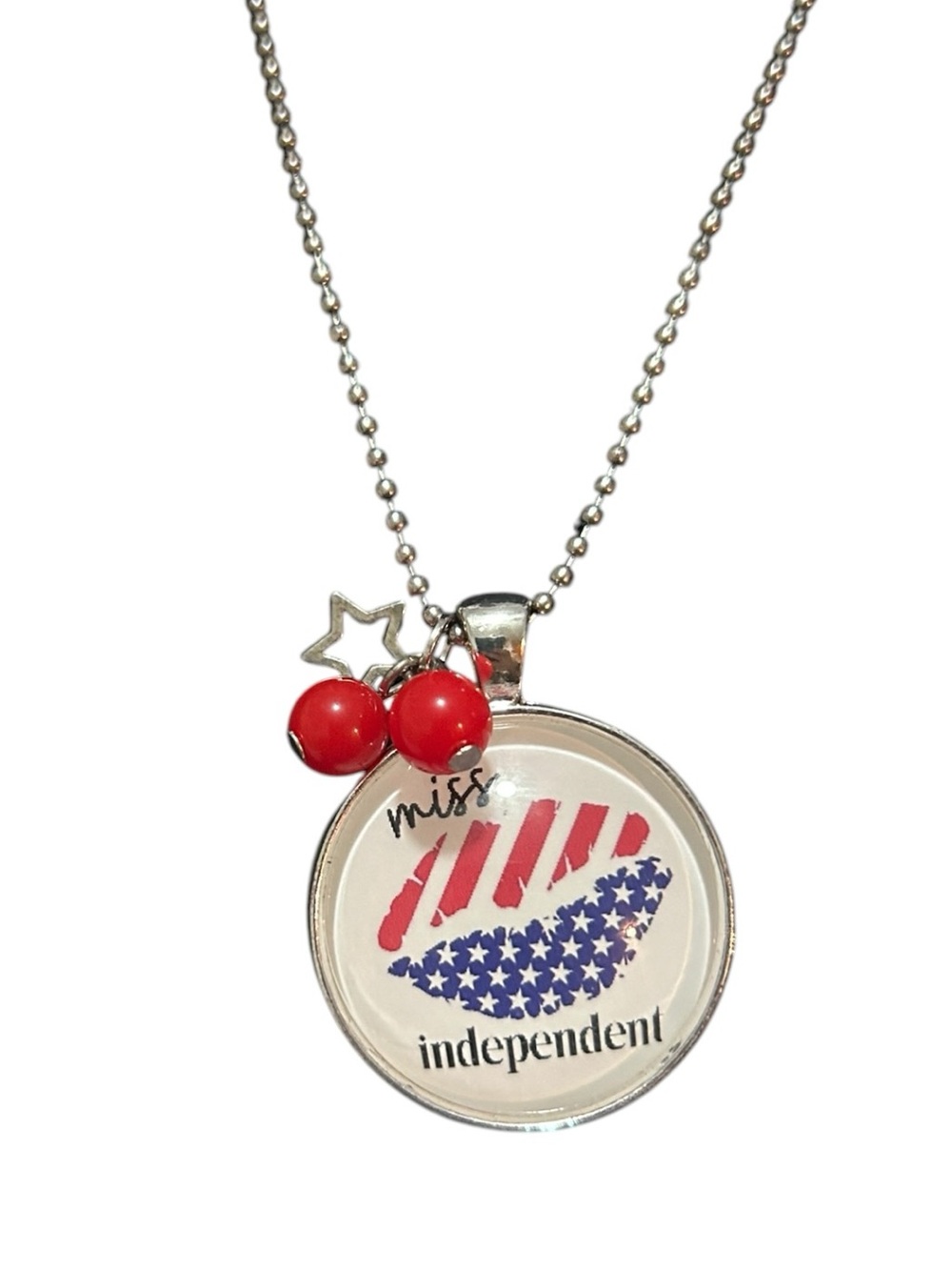 Plunder Miss Independent Red & Blue Charm Necklace